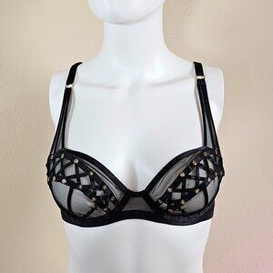 Honey Birdette Floyd Black Sheer Underwire Bra Size 34C